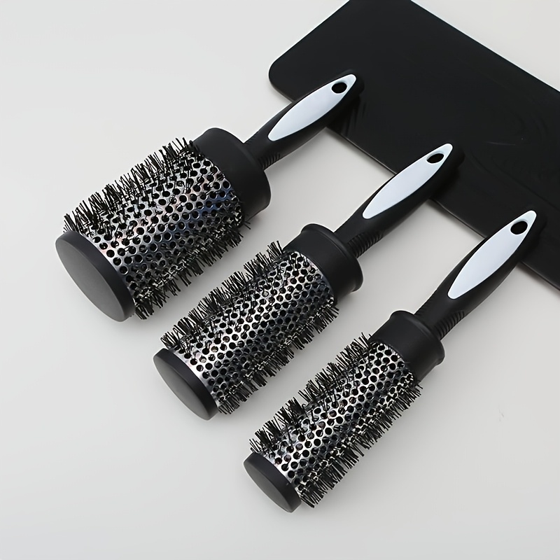 TEMU (3pcs) Black Professional Round Hair Brush Set - Detangling, Blow Drying Comb, Hair Styling Round Curling Brush With Heat Aluminum Tube, Hair, -