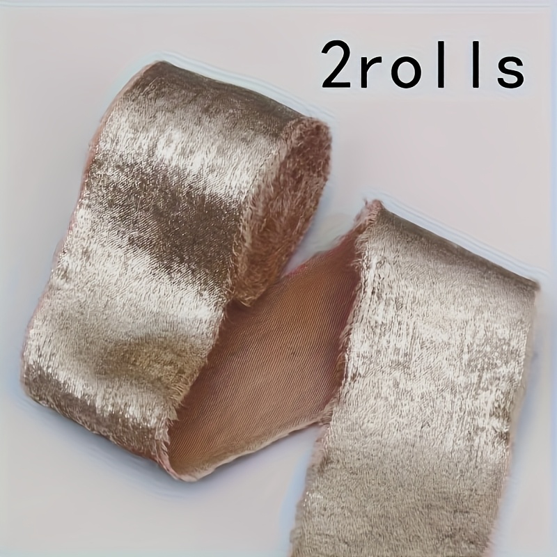 TEMU Set Of 2 Rolls Of Fabric Ribbon With A End - Featuring Hand-torn Frayed Edges, Each Measuring 5 Meters - Ideal For Wedding Bouquets, Streamers,