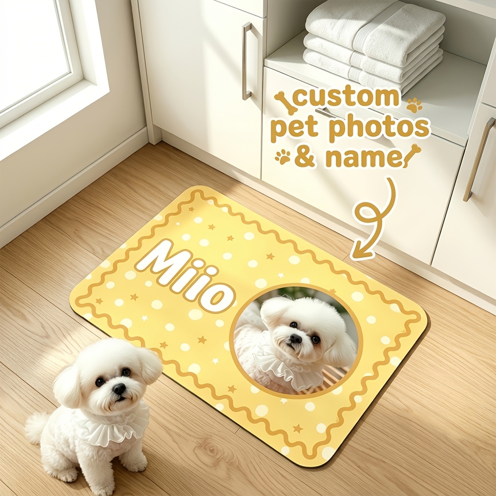 1pc Custom Pet Photo And Name Feeding Mat, Pet Bowl Placemat, Water Bowl Spill Mat, Crate Liner, Pet Daily Supplies, Indoor Pet Grooming Floor Mat, for Pet Owners, New Puppy Parents, New Pet Welcome Gift, Dog Birthday Present