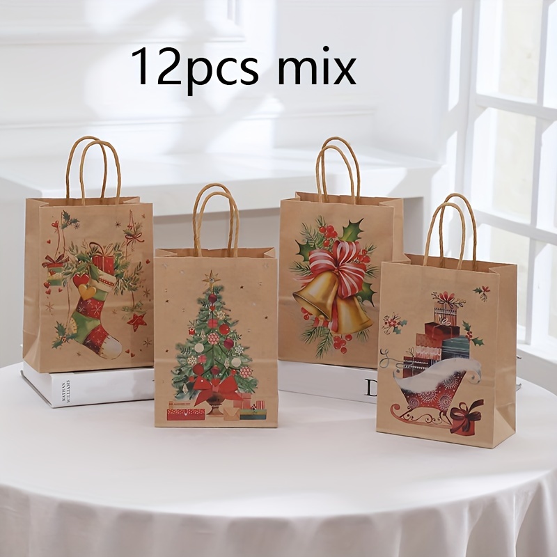 Image of 12pcs Christmas Gift Bags With Handles - Assorted Paper Tote Bags For Holiday Presents Party Favor Bags For Retail, Birthdays, And Xmas Decoration