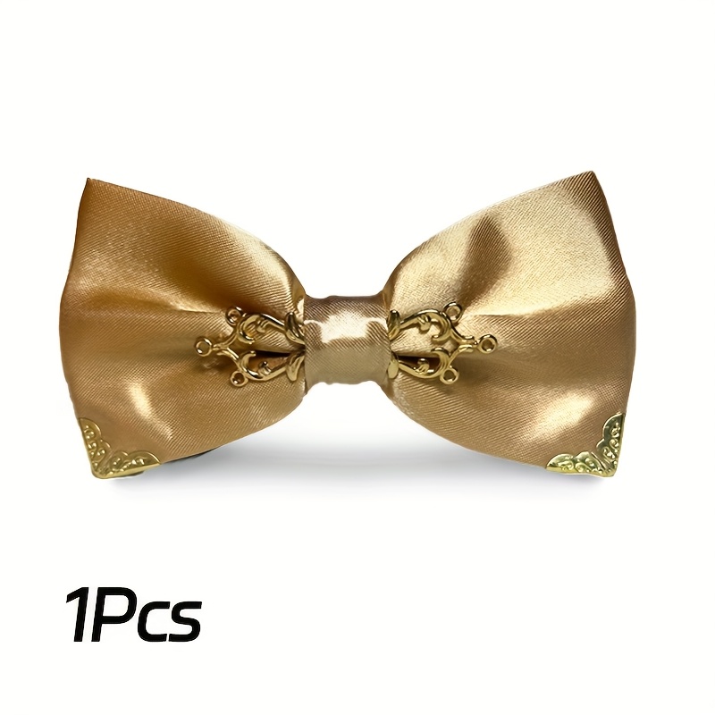 1pc , Elegant, And Stylish No-tie Adjustable Men's Bow Tie With Golden Accents - Polyester Material, Perfect For Groomsmen And Formal Occasions, An Ideal Gift