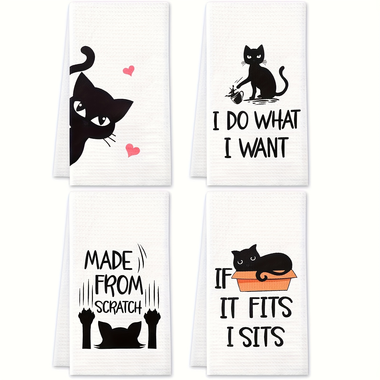 

4pcs Funny Cat Kitchen Towels, Housewarming Gifts, Cat Lover, Gifts Tea Towels, Decorative Polyester Dish Towels, Fun Hostess Kitchen Decor, Wedding Shower Gift, Housewarming Presents
