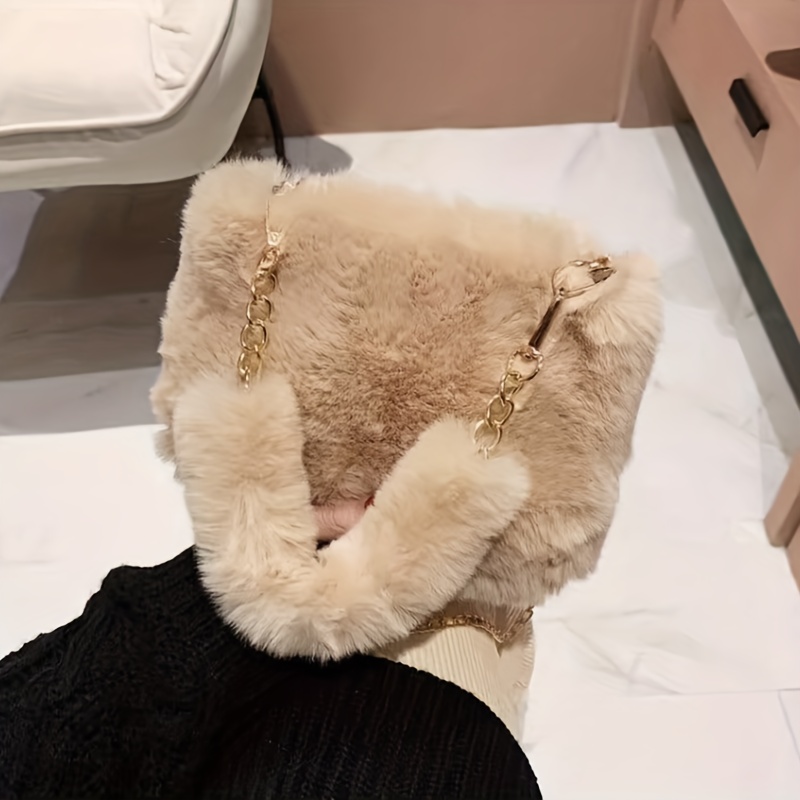 TEMU Borsa a tracolla con catena in metallo Bucket Bag per donna, per l'uso e casual, borsa a tracolla in peluche