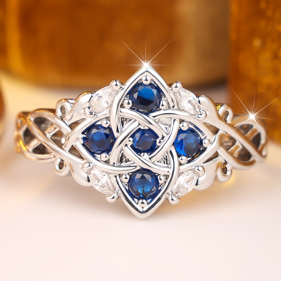 TEMU A Ring Inlaid With Blue Synthetic Synthetic Zirconia, Simple, Elegant, Classic, Exquisite, Fashionable, Luxurious, , Versatile, And A Fine Piece