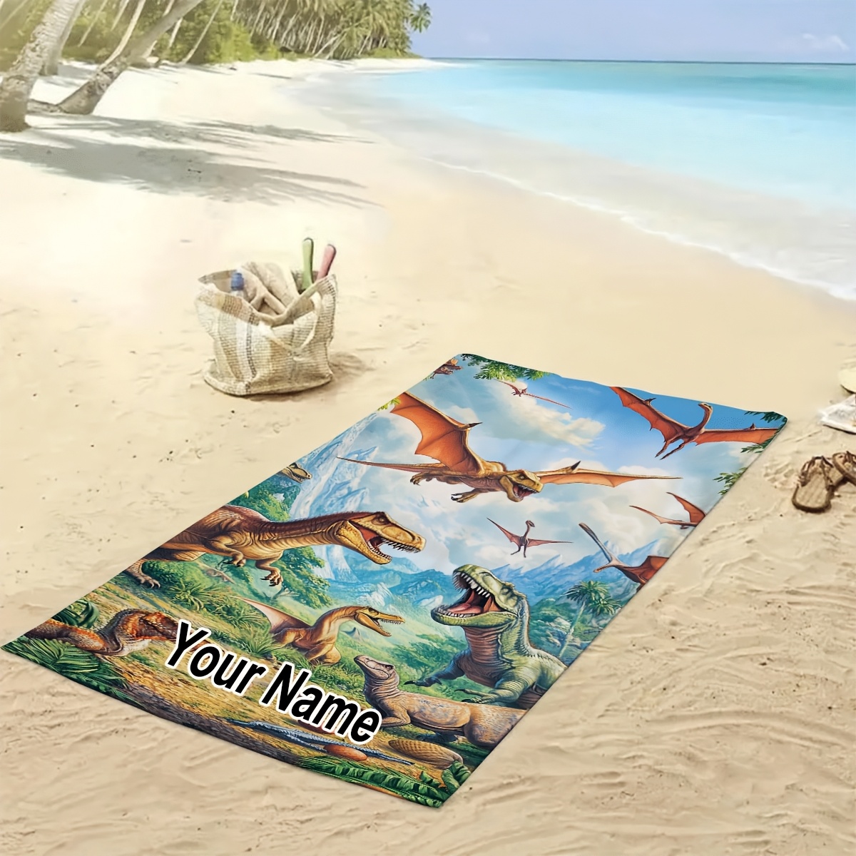 TEMU Custom 1pc Personalized Text Beach Towel, Suitable For Beach Vacation, Summer Travel, , Mother's Day, Father's Day, Halloween, Swimming,
