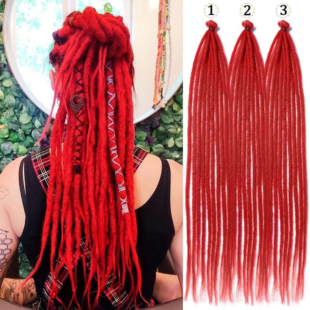 Red Dreadlock Extensions, 26" Synthetic Crochet Dreads Extensions Handmade Single Ended Dreads Thin 0.6cm Width Reggae Style Dreadlock For Women(10 Strands/pc,3pcs)