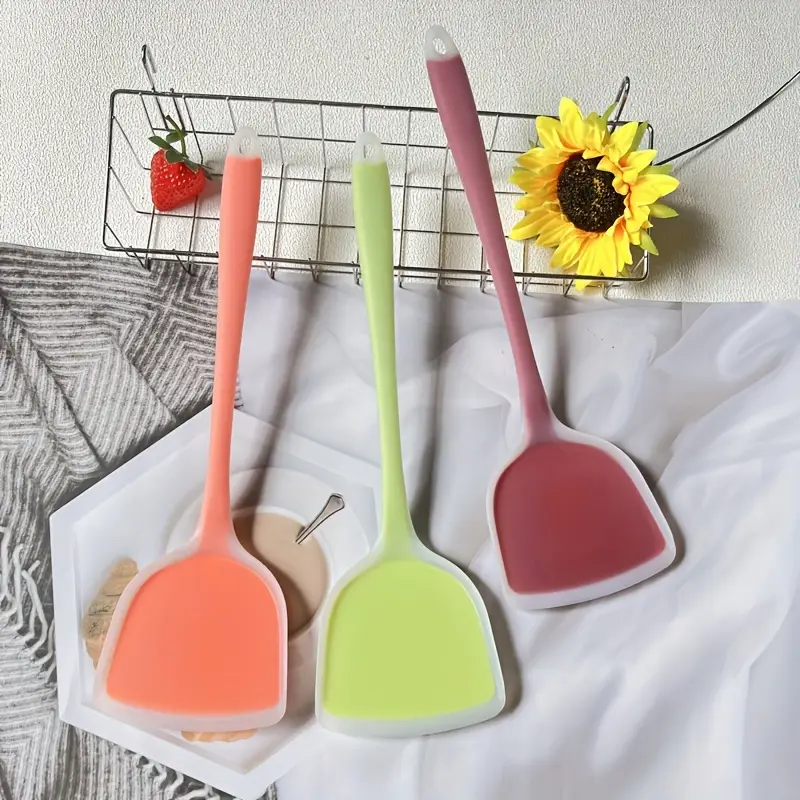 1pc heat resistant semi transparent silicone spatula with extended and handle suitable for non stick pans dishwasher safe kitchen cooking tool for stir frying eggs and fish Product details 1