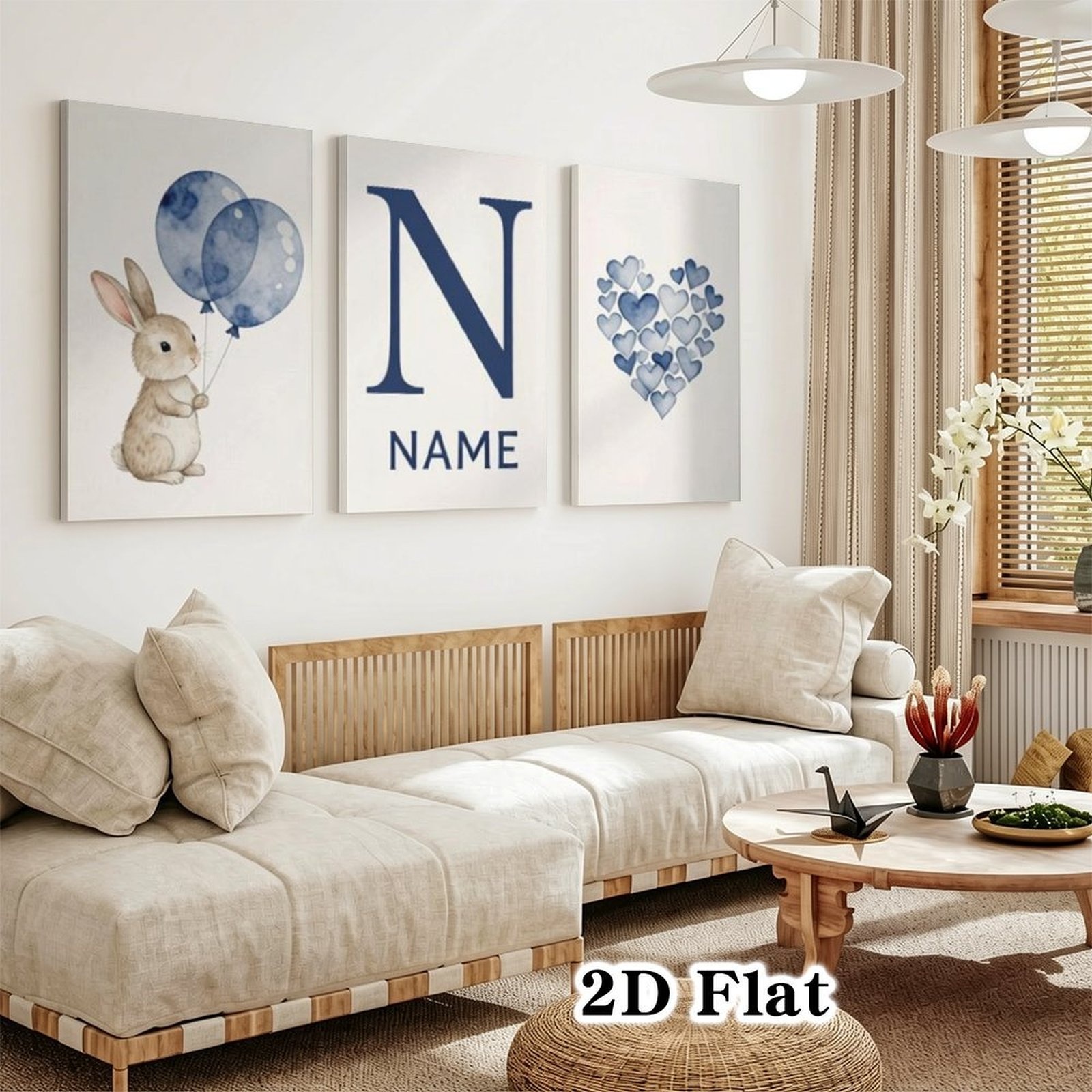 Personalized 3pcs Set Customizable Canvas Poster, Cute Rabbit Art