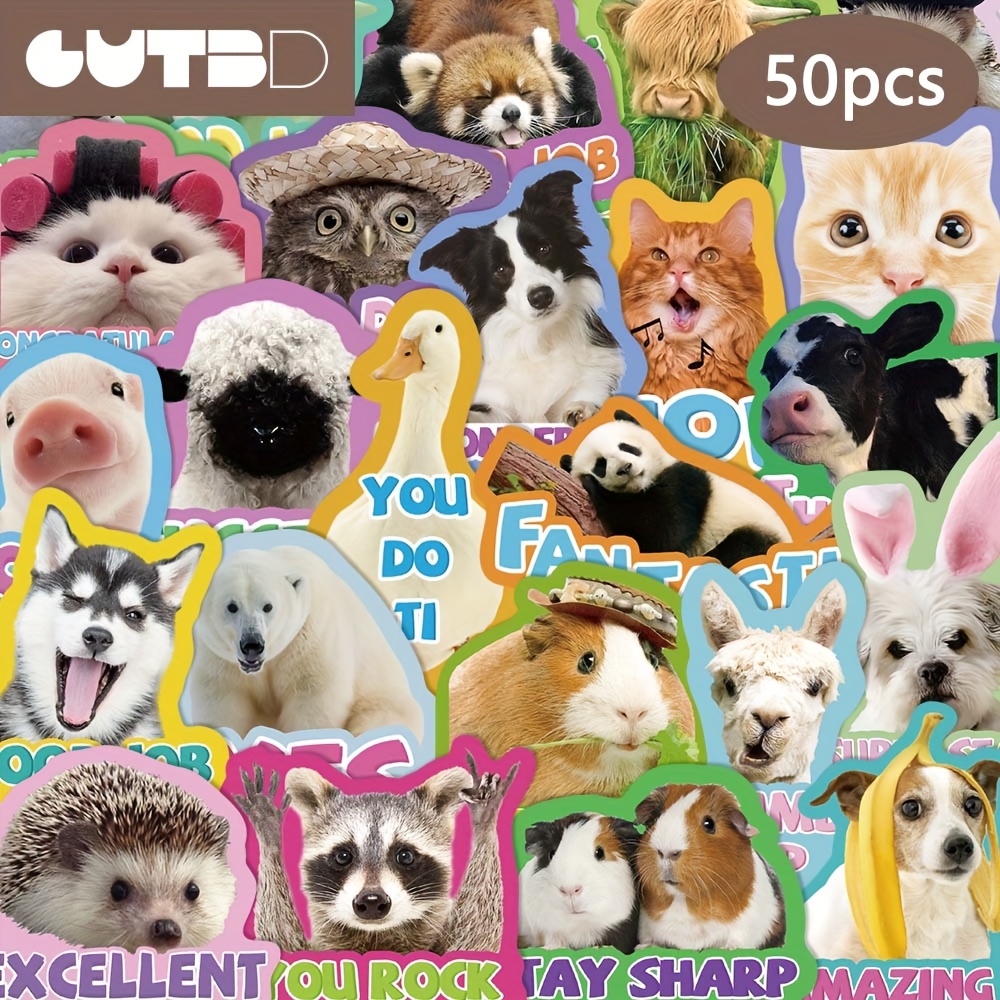 Image of 50pcs Teacher's Animal Reward Stickers - Waterproof, For Laptops, Scrapbooks & Diy Room Decor