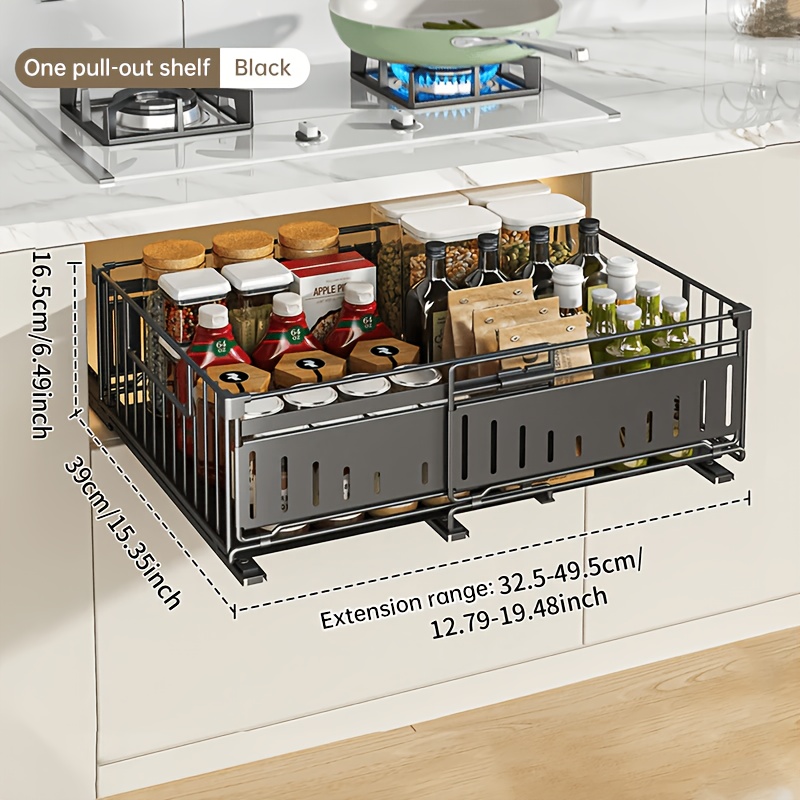 TEMU 1/2pcs, Sink Pull-out Storage Rack, Large Capacity And Space-saving Cabinet Storage Rack, Drawer Slide-out Storage Basket, Seasoning Rack, Dish