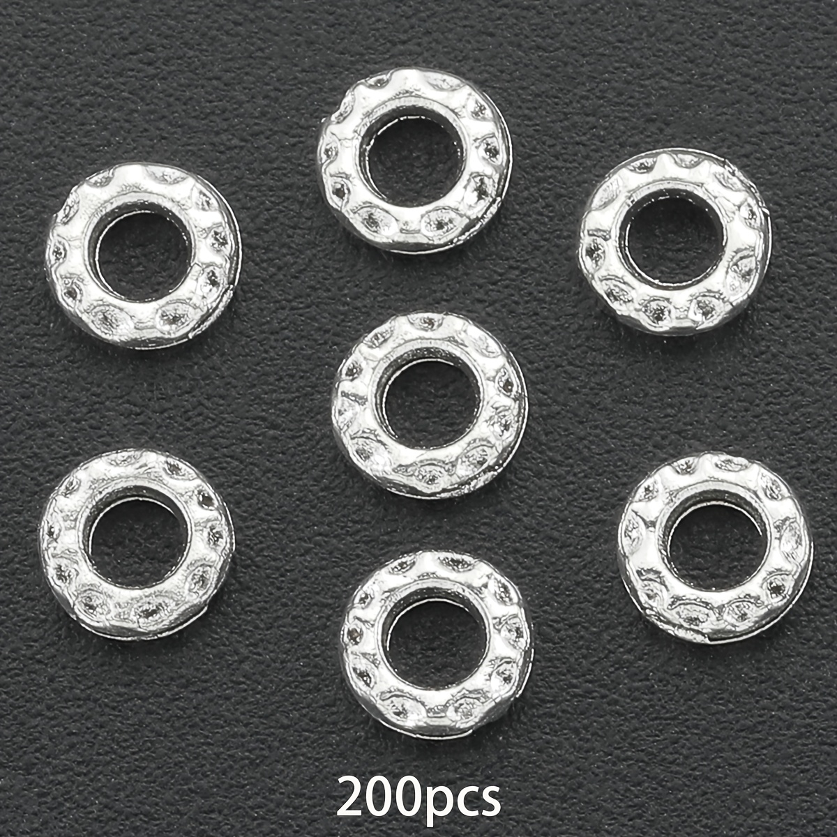 E-shop 200 Stk. runde Distanzperlen mit gehämmertem Muster, ca. 4,3 mm durchbohrte lose Legierungsperlen, Zierperlen, Abstandshalter mit großem Loch,