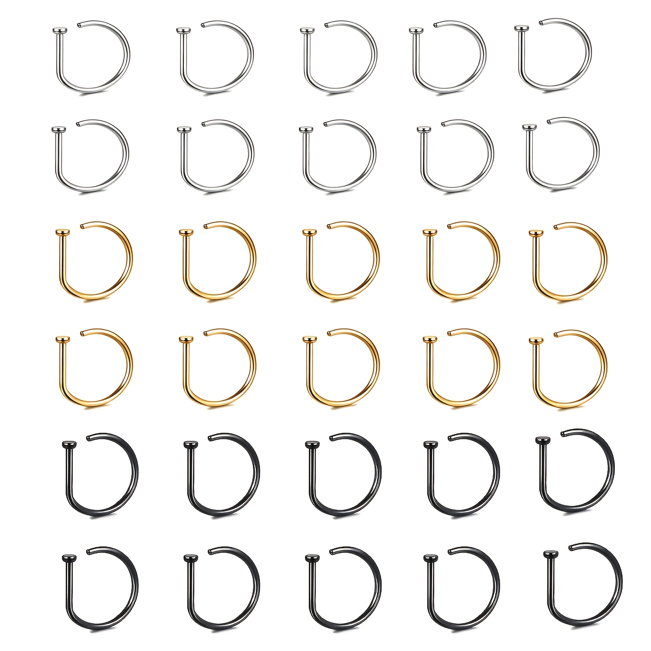 TEMU 30pcs Fashionable Steel Nose Rings And Earrings For Men/women, Women's Body Piercing Jewelry, Non-piercing Open Hoop Nose Clips, Hypoallergenic