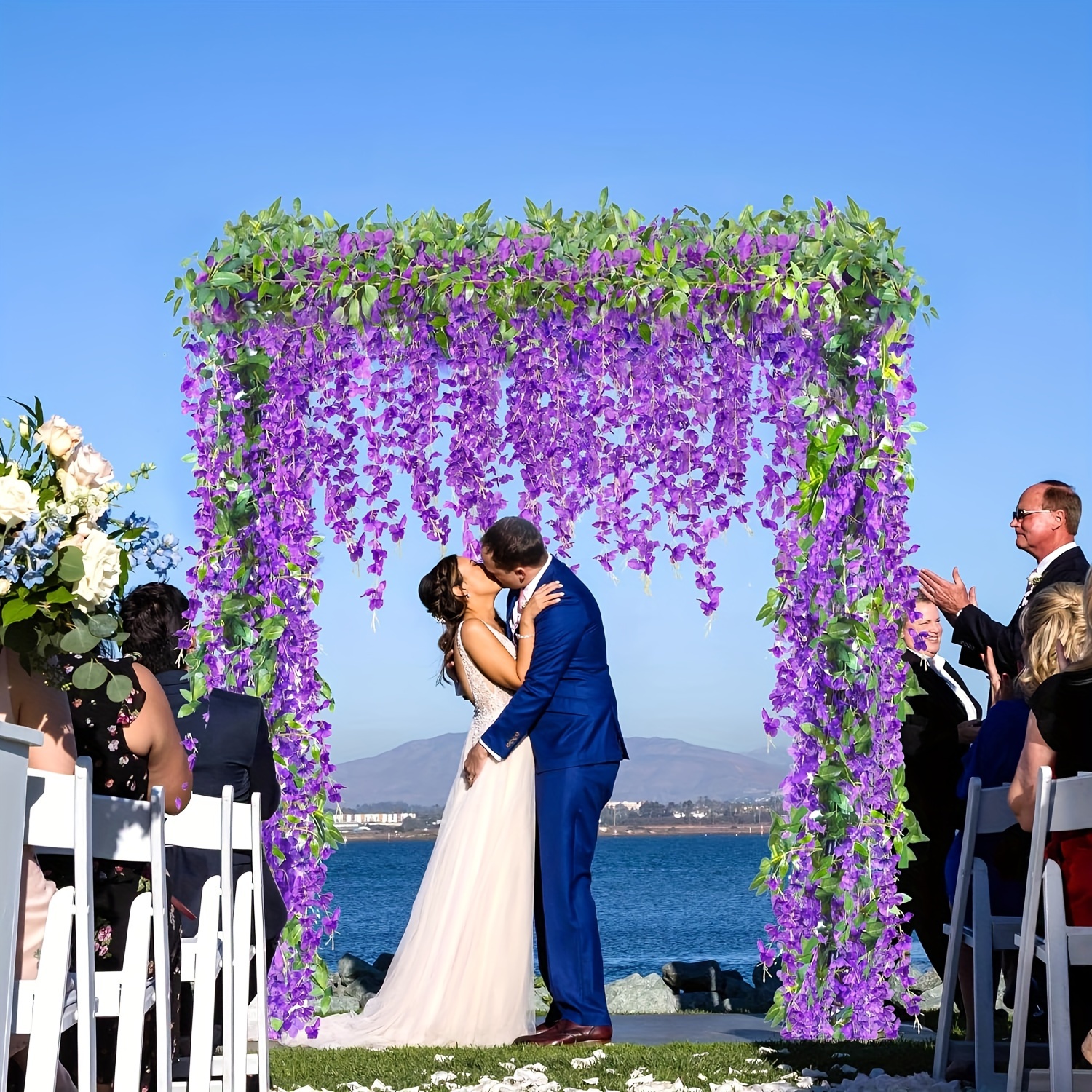 80 branches wisteria hanging flowers 6 feet artificial white - Temu