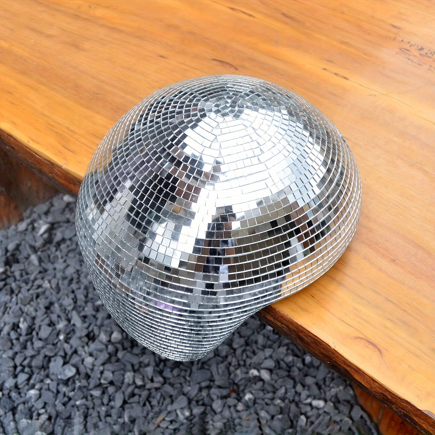 TEMU 1pc Boule de Disco Argentée Fondue - en Verre avec Desseins de Sculptures pour Décoration Maison