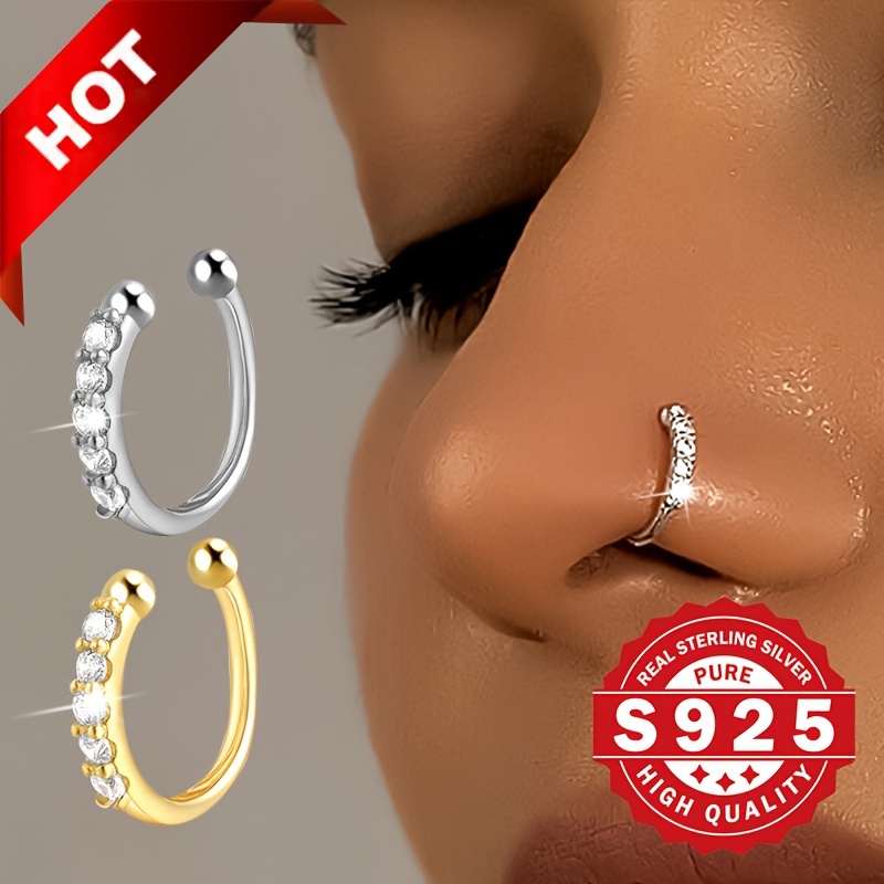 

1pc Bohemian Sexy Style Faux Nose Ring, 925 Sterling Silver With Cubic Zirconia, No Piercing Needed, Fashion Hip Hop Accessory