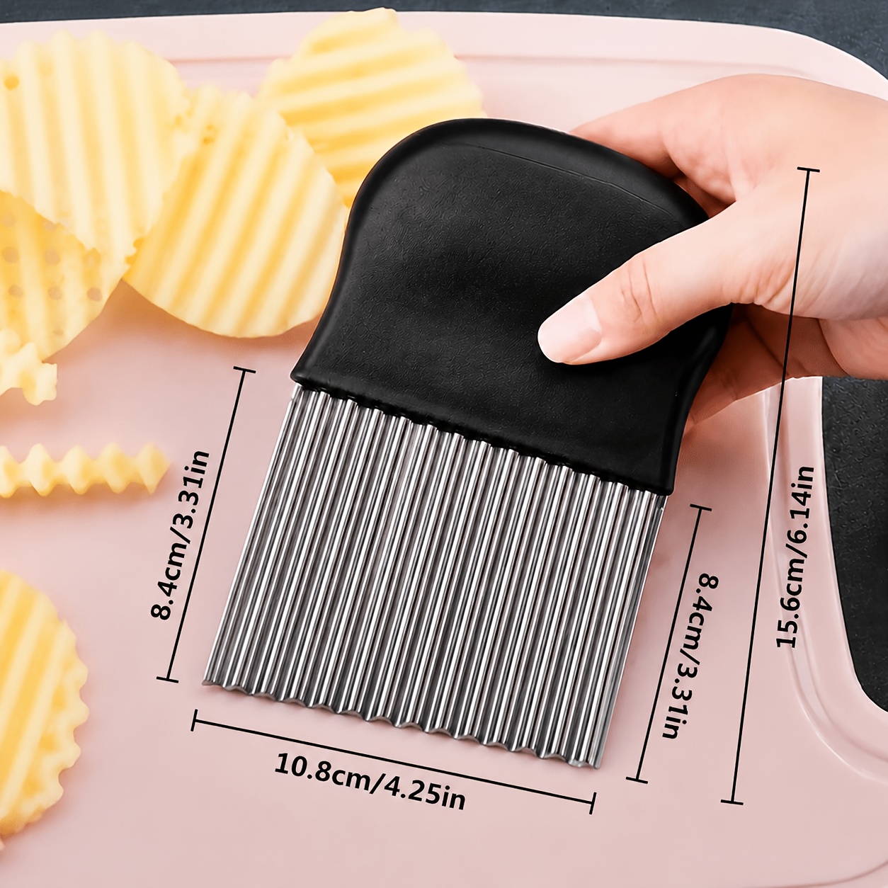 TEMU 1pc Multifunctional Kitchen Knives, Pattern Knives, Stainless Steel Potato Cutters, Wolf Tooth Potato Cutters, Wave Potato Cutters, French Fry