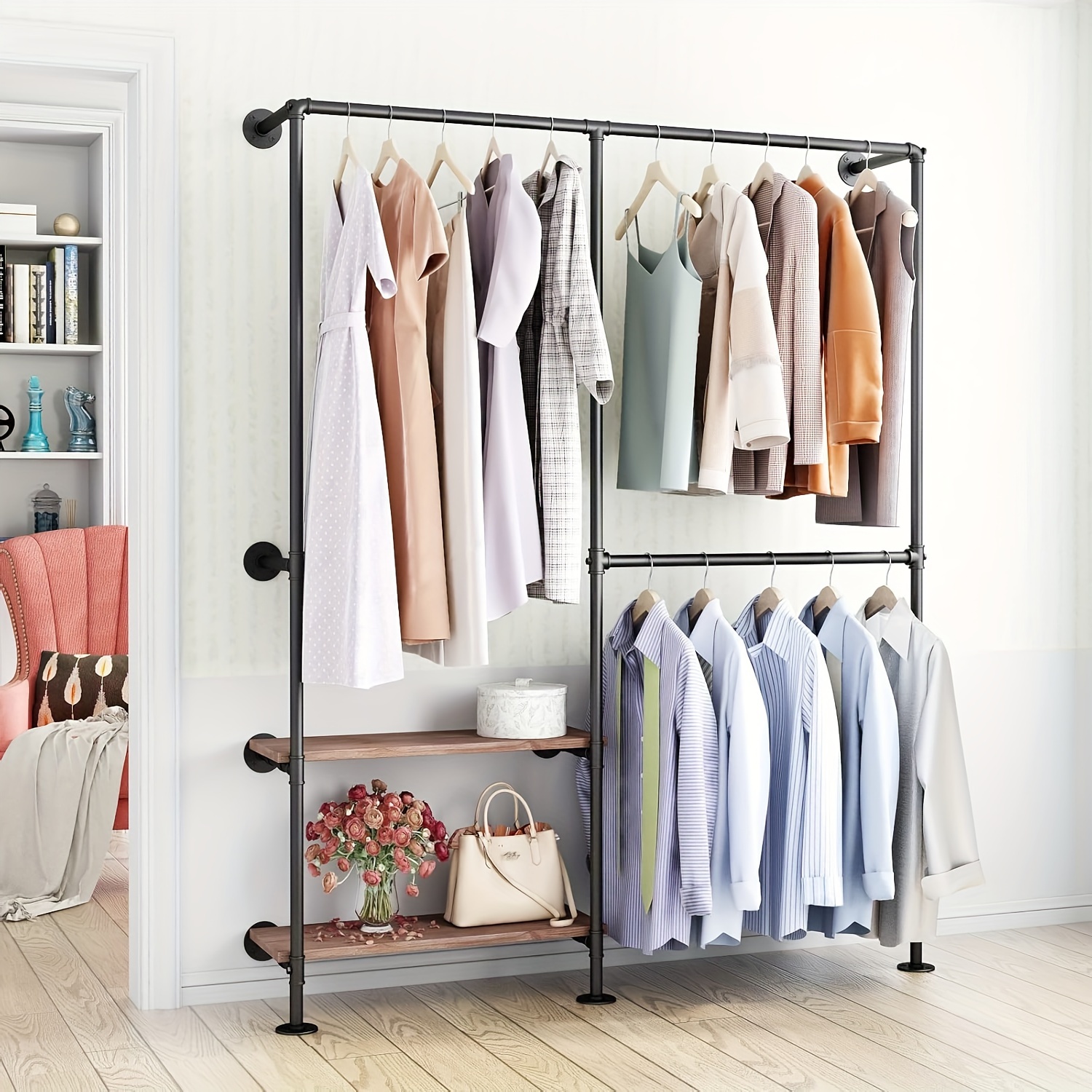 percheros industriales tubos estantes negros perchero Temu