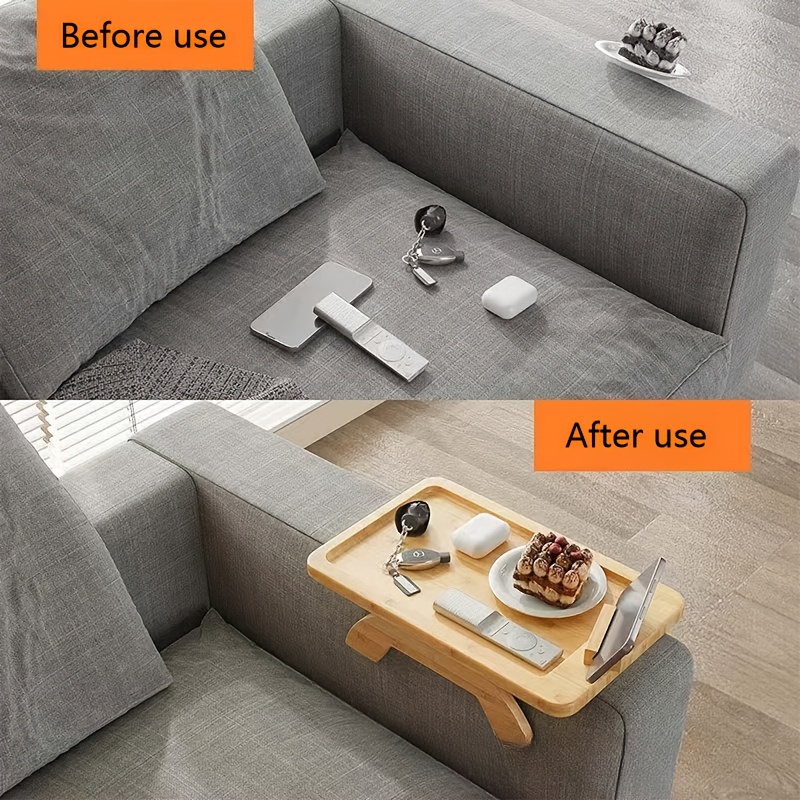 foldable bamboo sofa armrest tray table with adjustable phone holder cup holder portable lap desk for 2 11 inch sofas wood snack remote control storage box compatible with armchairs bedside use bamboo non 6
