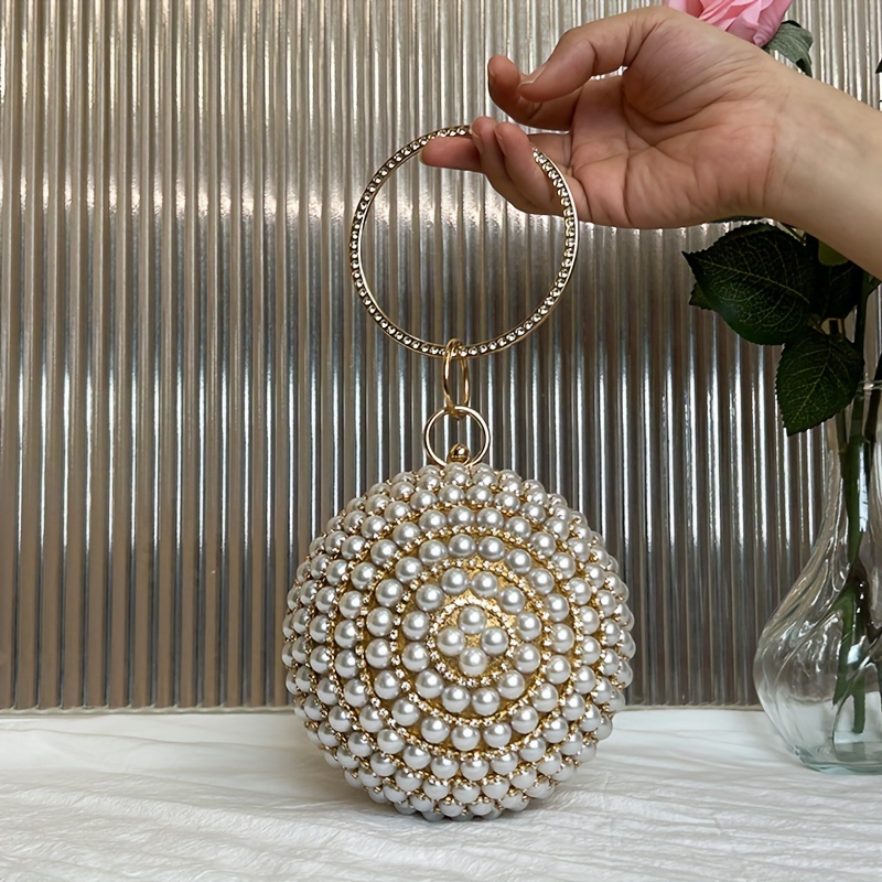 Pearl Decor Evening Bag, Shiny Ball Handbags, Elegant Exquisite  Women'S Clutch Purse For Wedding Prom Party Dinner/Banquet For Best Gift  For