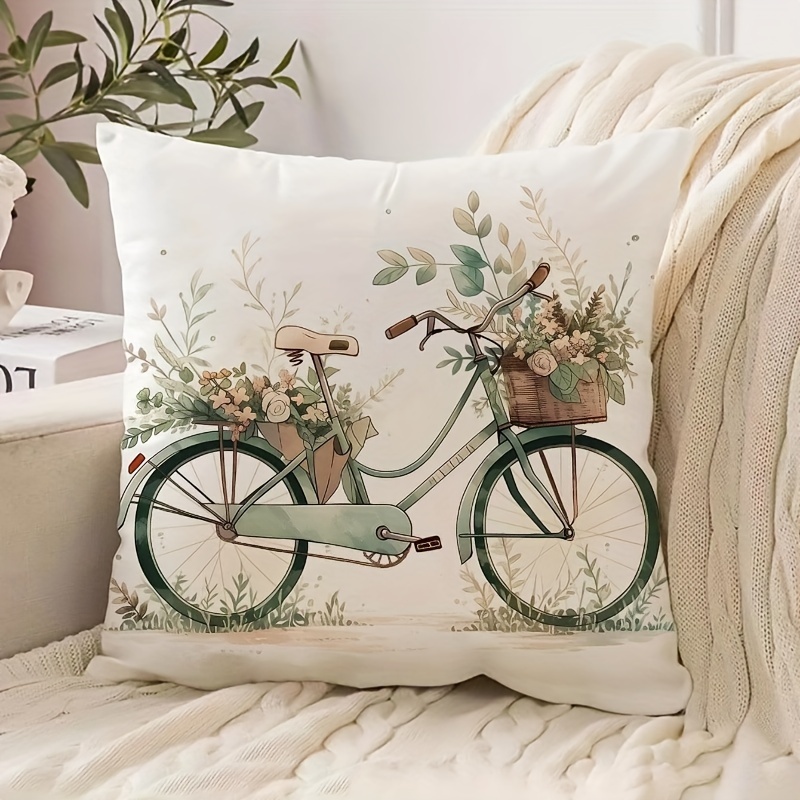 

1pc Bicycle Pattern Sofa Cushion Cover, Cute Pillowcase, Decorative Pillow Cover, (cushion Is Not Included) 18x18inch