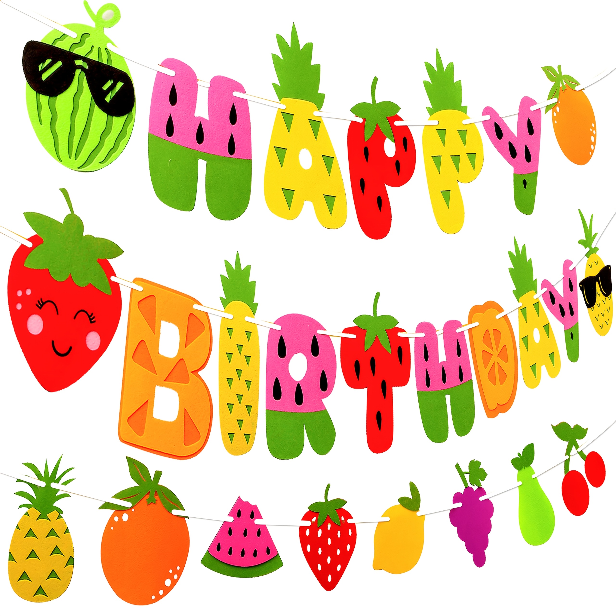 3pcs fruit theme birthday party decorations happy birthday banner fruit pattern summer fruit theme party   supplies