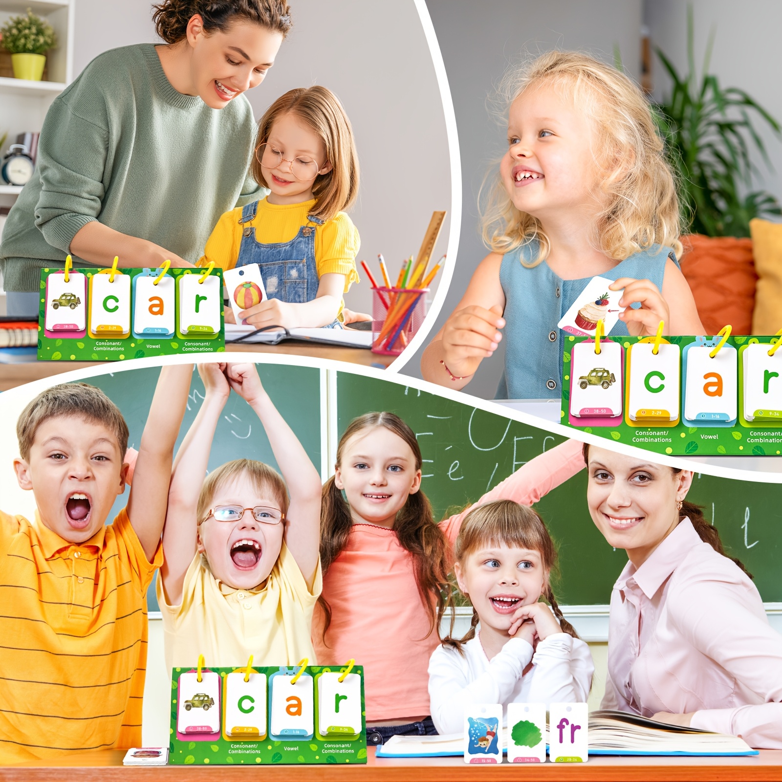 CVC Word Flip Charts Double-Sided Desktop Chart Card Set 129pcs - Interactive Spelling Game, Word Building Cards, Educational Spelling Toy, Literacy Learning Card, Classroom Educational Toys For Kids