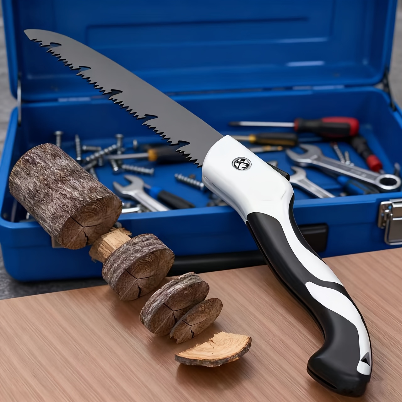 TEMU Scie d'élagage tranchante et durable, scie à main pour bois, outil de coupe d'arbres robuste, pliable pour une coupe rapide, scie de jardin à