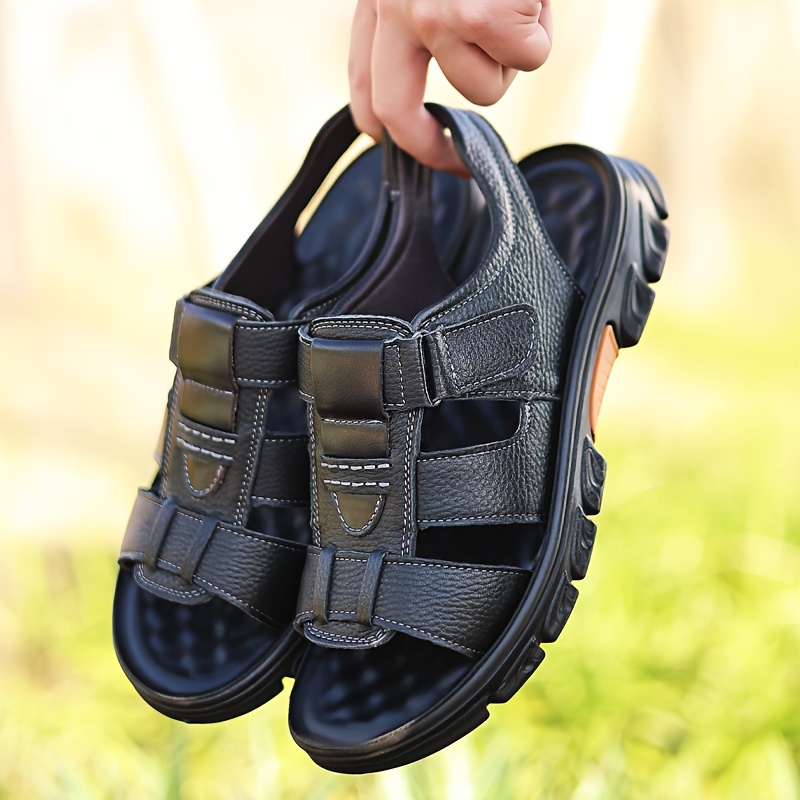 mens premium leather sandals soft non slip durable beach 