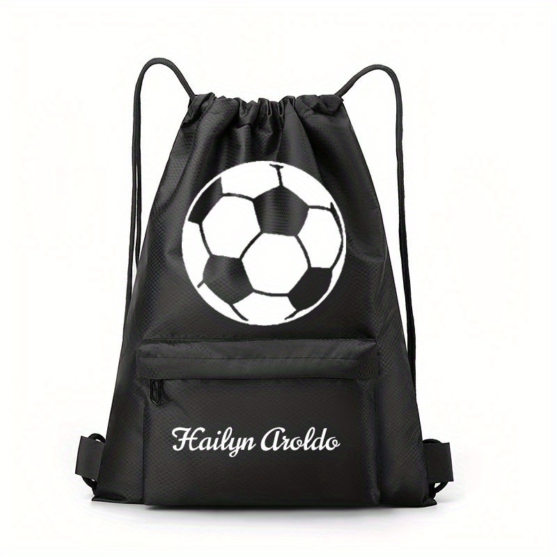 TEMU 1 Personalized Football Print Custom Name/logo/text Drawstring Gym Bag - Zippered Design Sports Bag, Multiple Colors , Lightweight And Stylish,