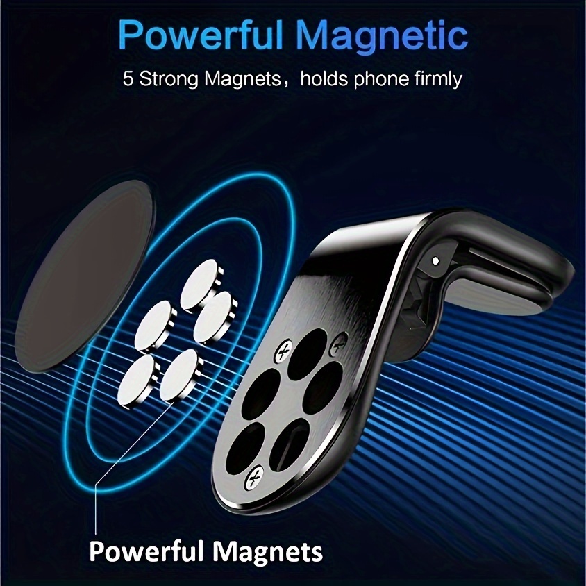 L-Shaped Universal Air Vent Metal Car Phone Mount, Aluminum Alloy, Magnetic, Rust Resistant, with Air Conditioner Outlet Mounting Type for Car