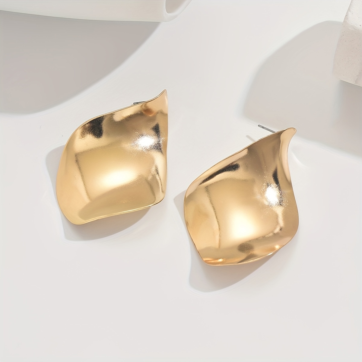 Irregular Large Stud Earrings, Exaggerated Golden Accessory