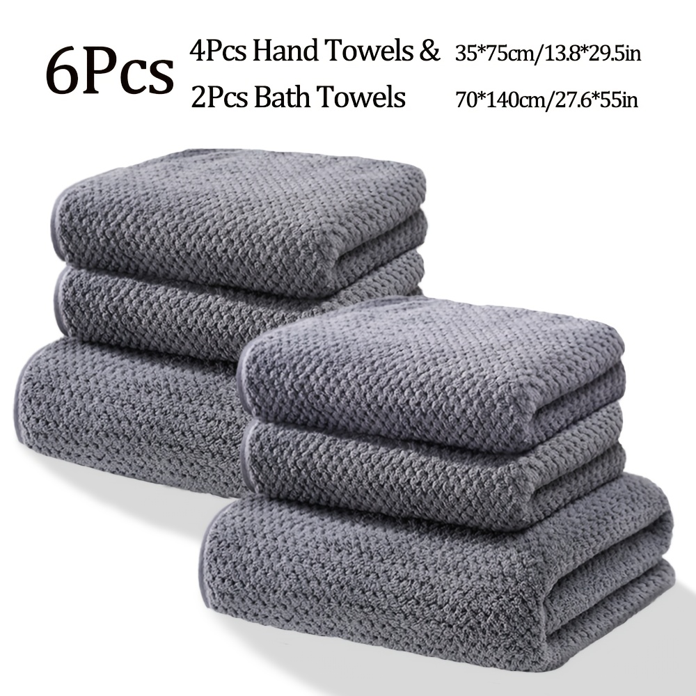 Image of 6pcs Bathroom Towels Set, Including 4 Hand Towels And 2 Bath Towels,extra Large Bath Towel,microfiber Material, Soft And Comfortable, Absorption,suitable For Bathroom Shower, Hotel, Sauna, Fitness