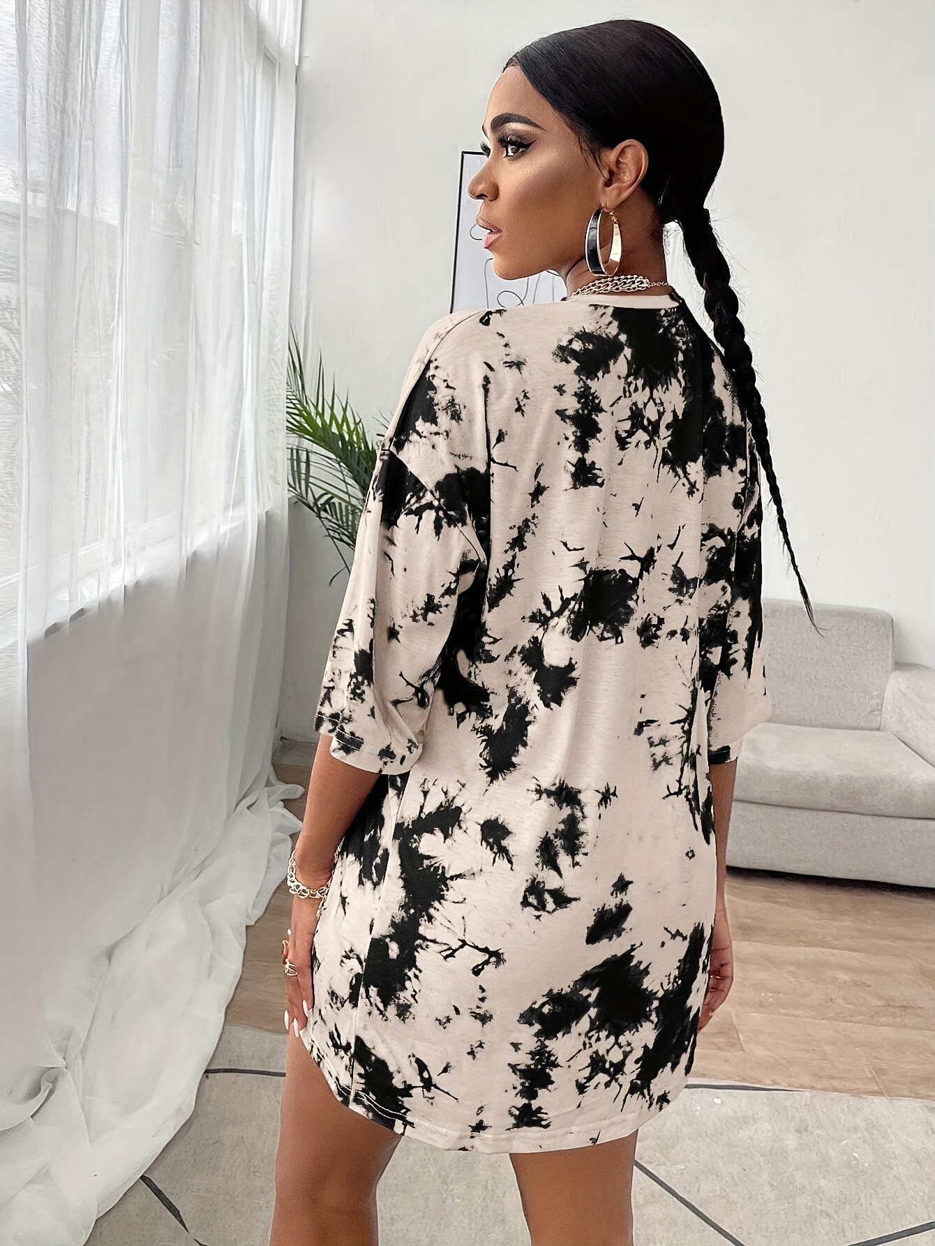 black and white tie dye t shirt dress