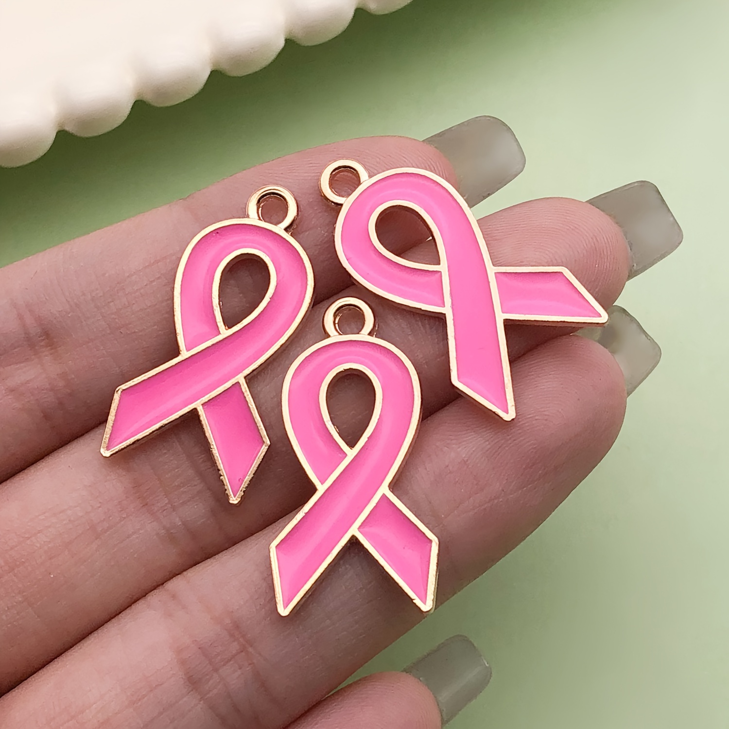 

10pcs Enamel Ribbon Charms, Cancer Awareness Ribbon Pendants, Ideal Accessories For Necklace Bracelet Keychain Jewelry Making