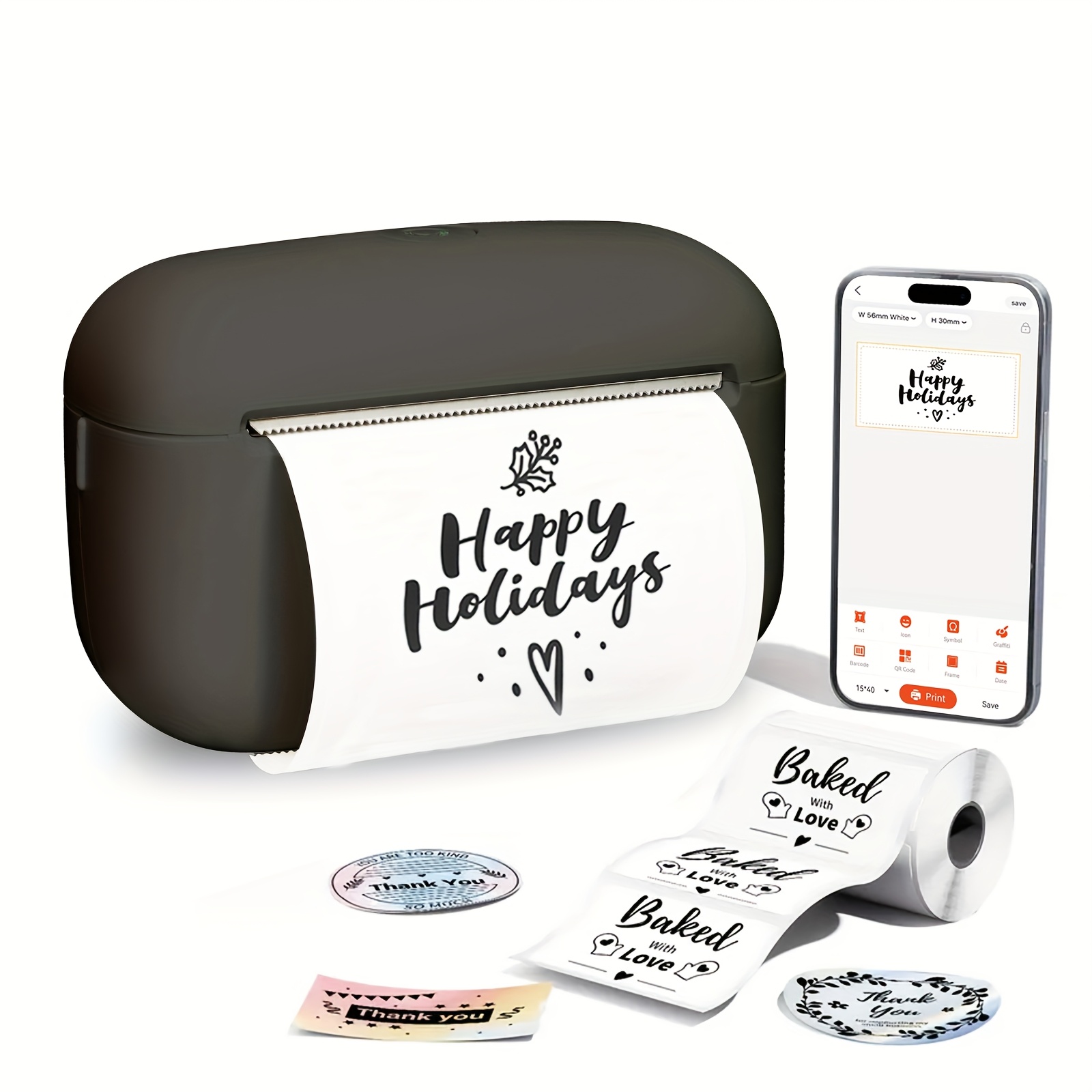TEMU Portable Thermal Label Sticker Printer, With 1 Free Rolls Label Paper, Inkless Thermal Label Printer, For Barcode, Clothing, Jewelry, Retail,