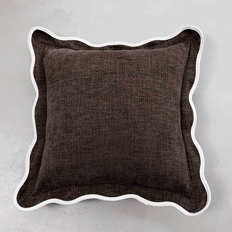 TEMU 1pc French Style Wavy-edge Retro Throw Pillow Cover - Shawl Cushion Cover With Frilled Hem, Zipper Closure Suitable For Sofa Bed Room Decor,
