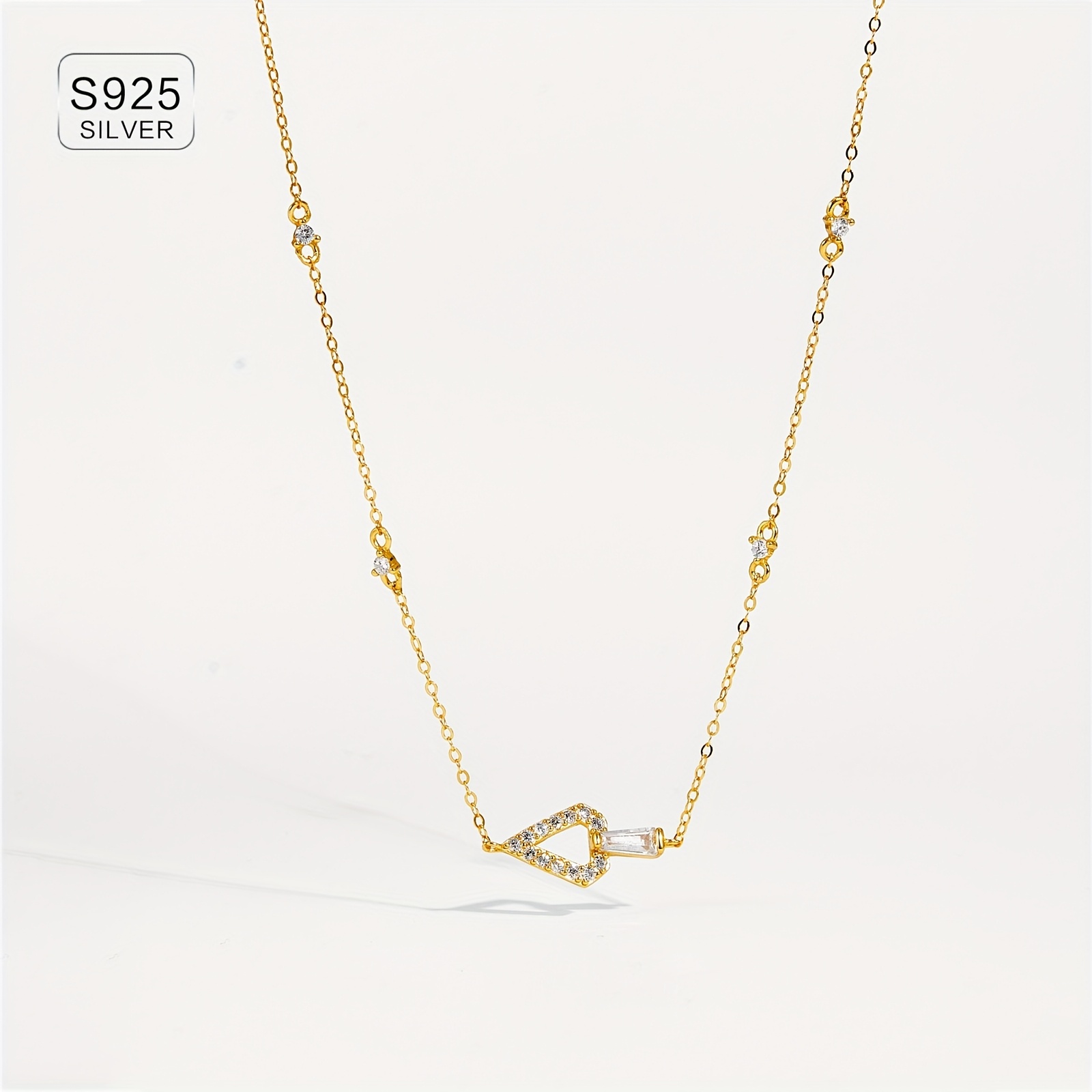 925 Silver Necklace Golden Plated Triangle Pendant