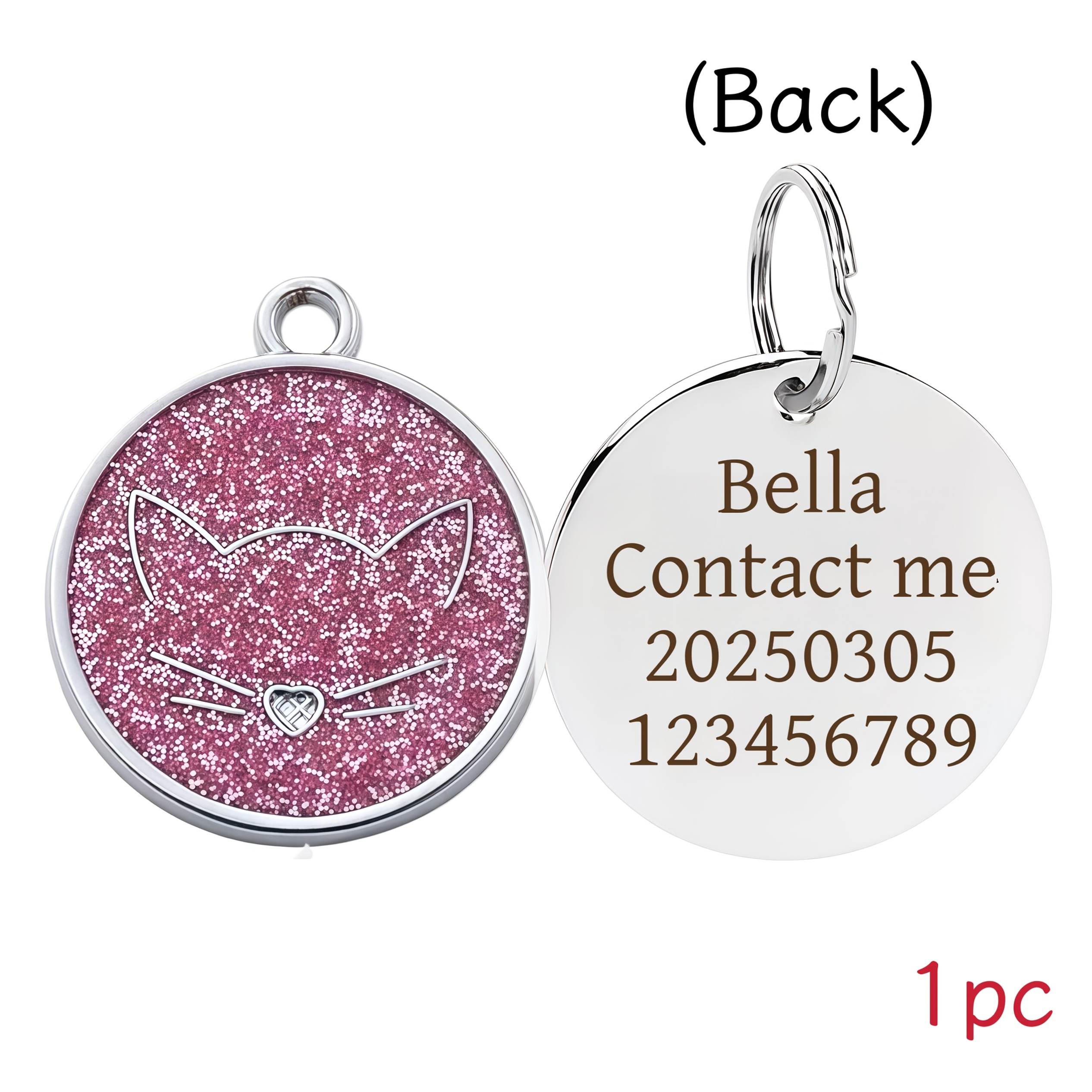 TEMU 1pc Cute Cat Round Tag Diy Customizable Cat And Dog Anti-lost Tag