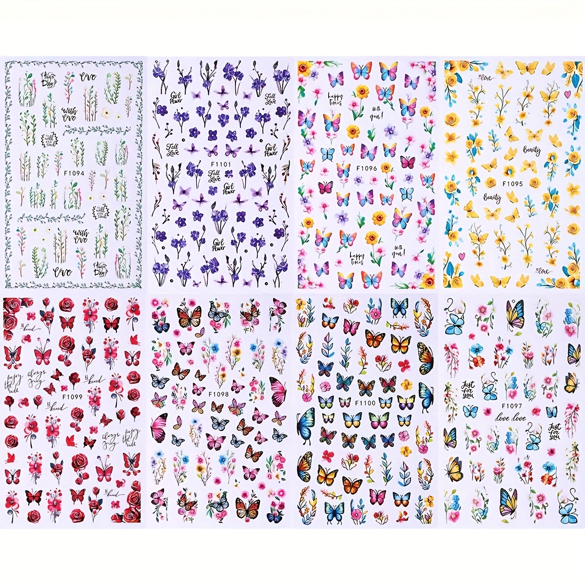 Image of 8 Sheets Vibrant & Floral Nail Art Stickers - /summer Decals With Elegant Rose, Daisy, And Anemone Designs For Manicure Decoration, Decorations, Decoration