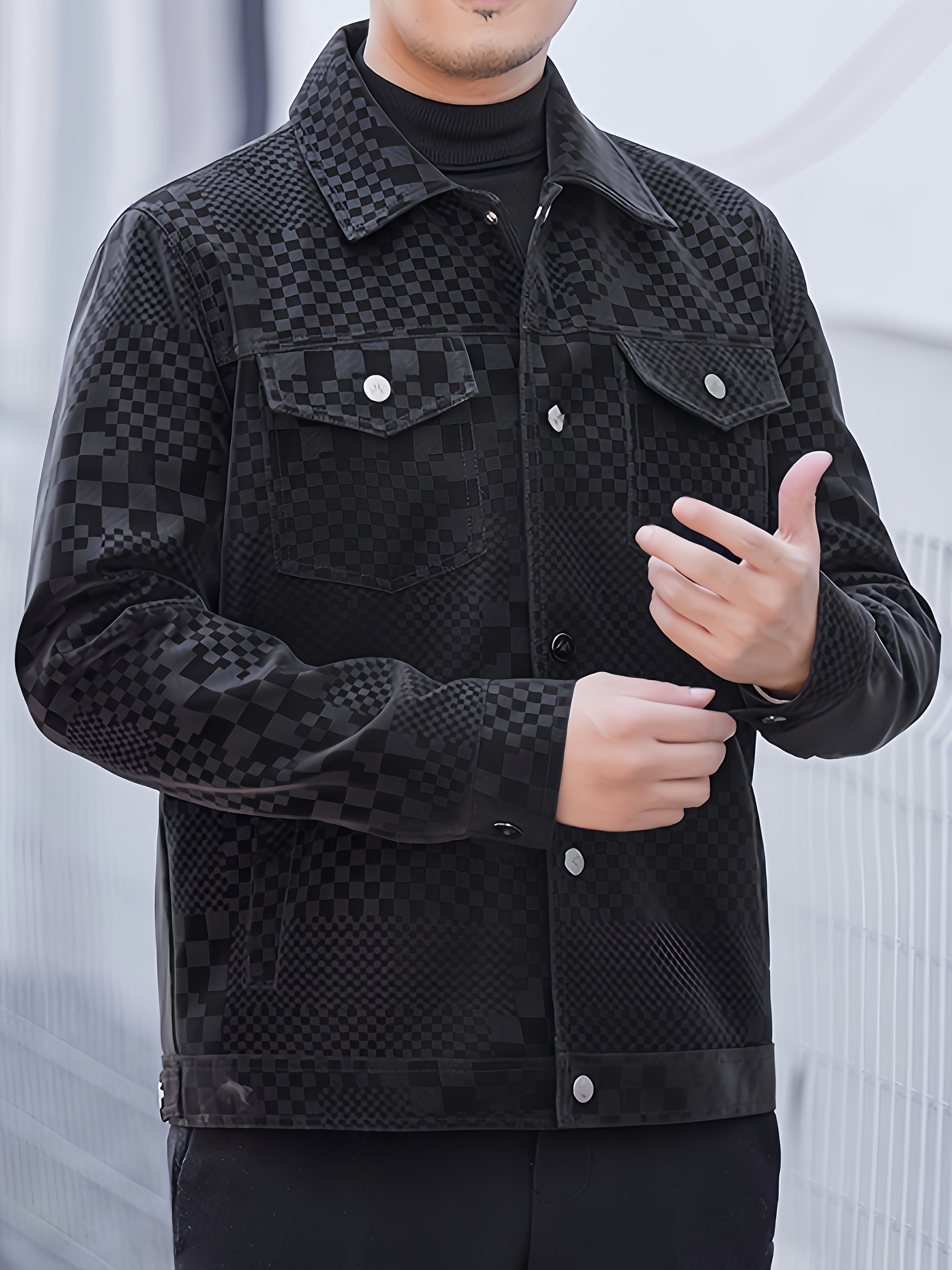 Men's Checkered Jacket with Lapel - Image 6
