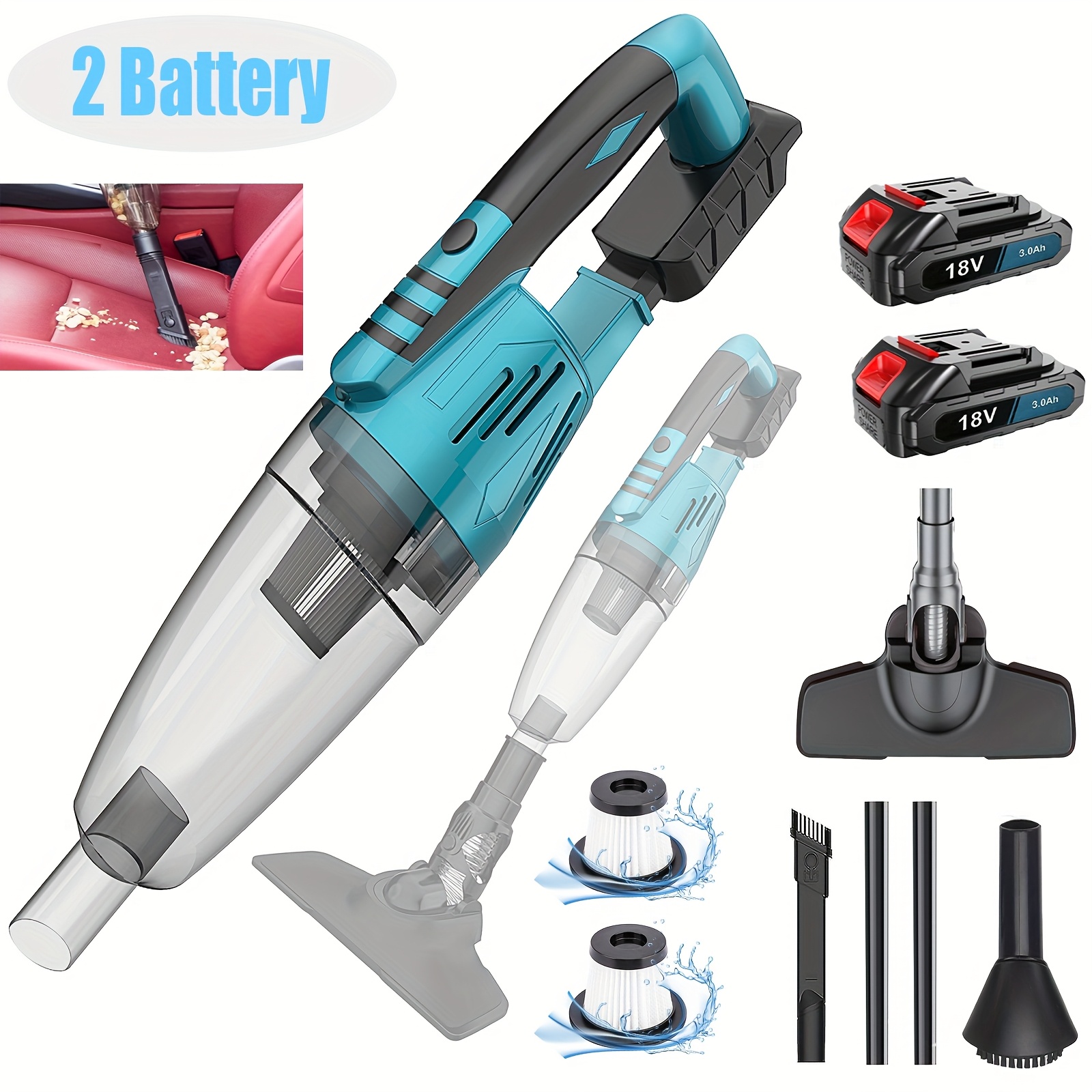 Image of Cordless Handheld Vacuum Cleaner With 2 Pack 3.0ah Battery, Powerful Suction Portable Lightweight Hand Held Vacum Cordless With With 3 Filter & For Pet Hair Wood Floor Carpet Sofa Car Cleaning - 400w