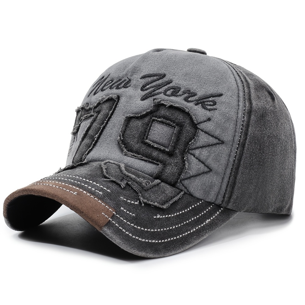 TEMU Vintage--block Embroidered Baseball , Versatile Washed Couple's Snapback For Vacation And Travel, Suitable For , A Fashionable Accessory For