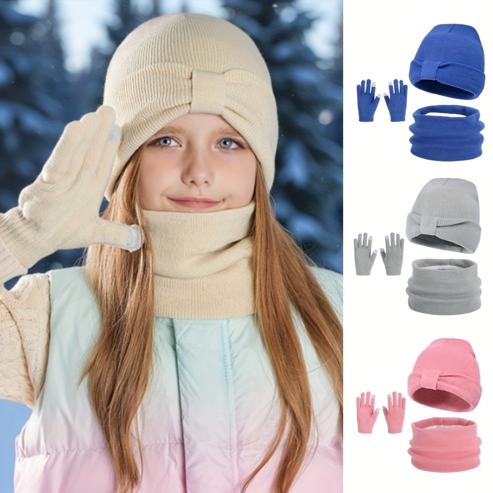 Kids' Autumn/Winter Hat, Gloves, and Scarf 3pcs Set