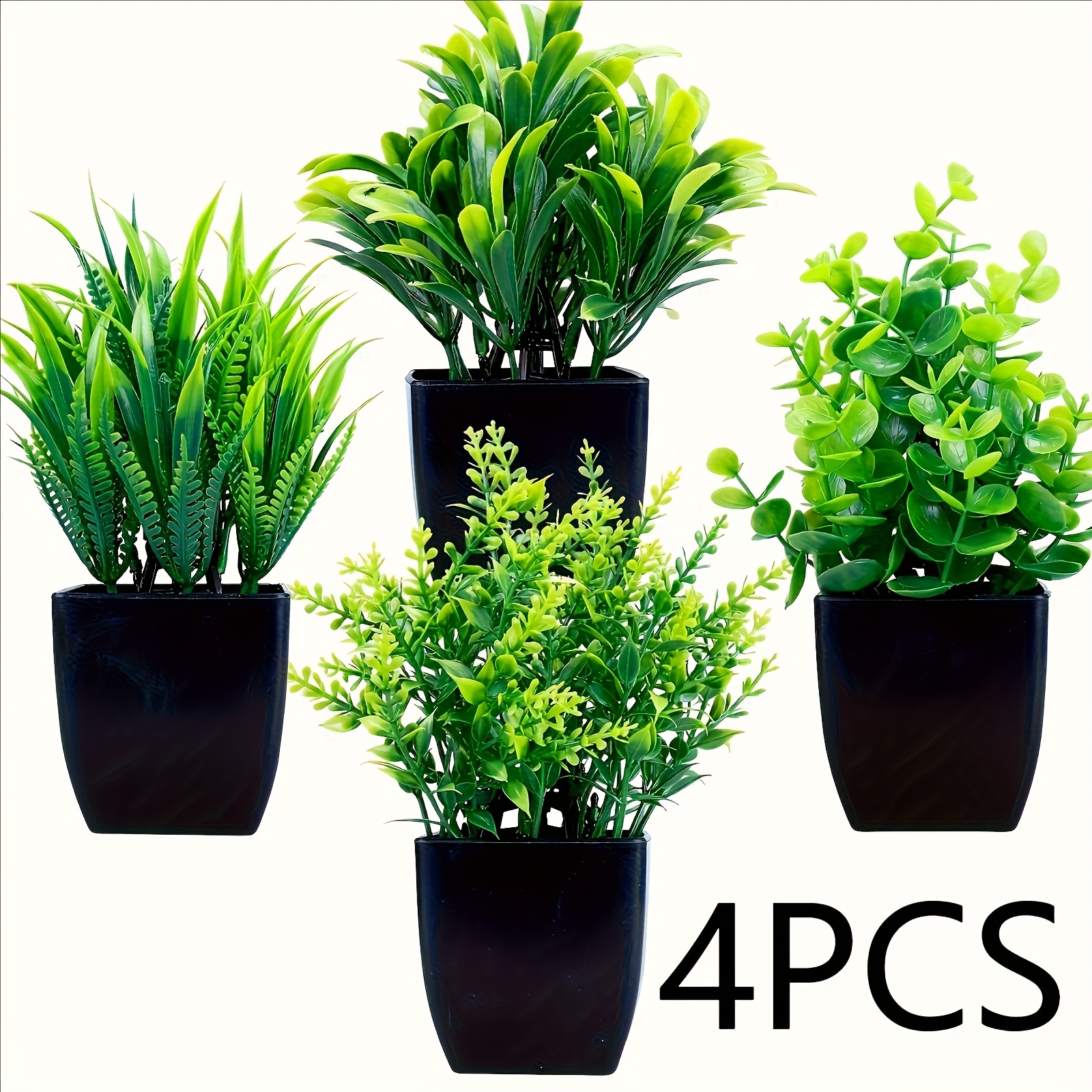 

4 Mini Artificial Flower For Home Decor Potted Plants - Rosemary Greenery In Pots For Home, Bathroom, And Office Desk Decor - Plastic Fake Plants For Room Types - Christmas