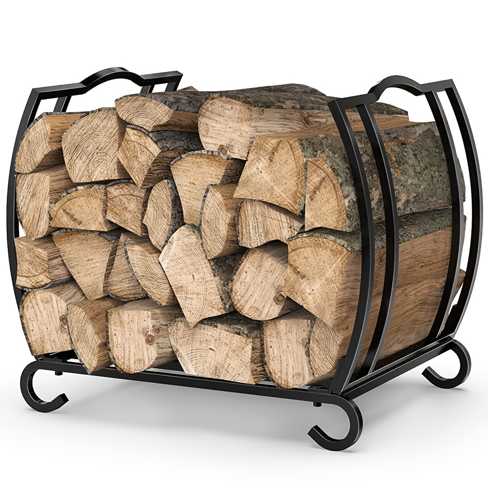 

Firewood Rack - Indoor & Outdoor Log Storage For Fireplaces, Patios, And , Firewood Storage Racks, Indoor, Outdoor, Curved Wood, Black