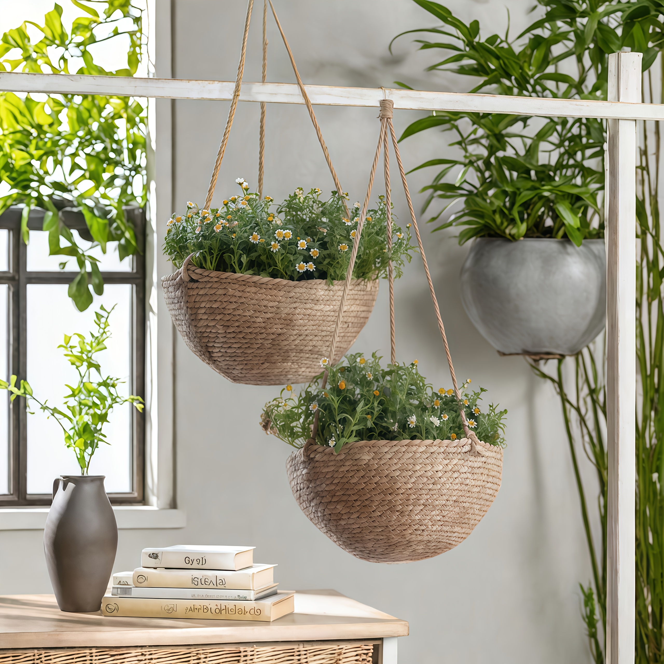   style semi spherical   hammock with plastic lining hanging flower pot wall mounted planter suitable for patio decor outdoor large planters plant organizer suspended storage basket