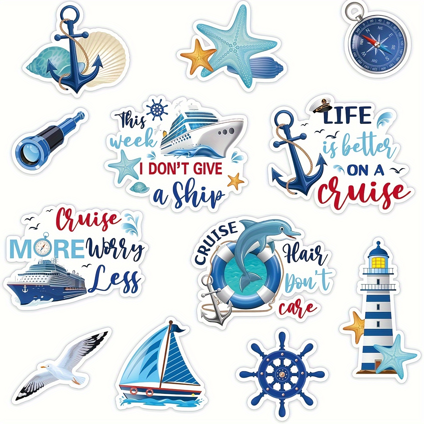 

12pcs Cruise Door Magnets Decorations, Sea Navigation Ship Car Refrigerator Magnets Stickers Cruise Cabin Door Fridge Magnetic Decorations For Carnival Cruise Party