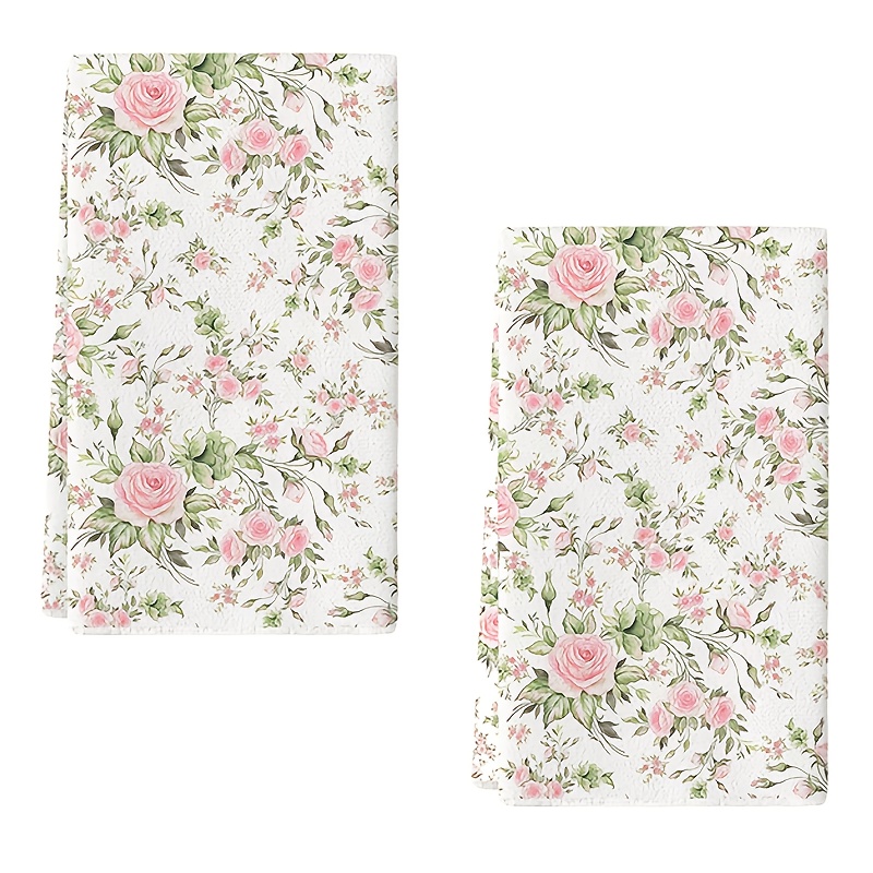 TEMU 2pcs, Pink Rose Pattern Kitchen Towels, Super Absorbent Kitchen Dishcloths, Dish Drying Towels, Cleaning Cloths, Machine Washable,