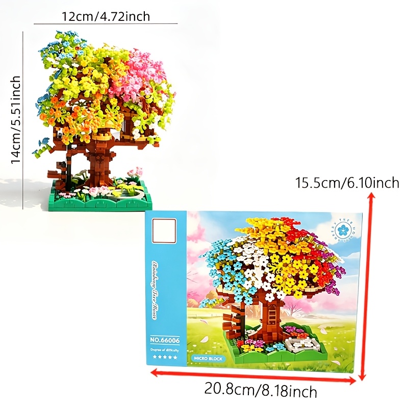 TEMU Cherry Tree House Building Blocks, Micro-particle Assembly, Colorful And Delicate Flowers And Green Leaves, For Decoration, Artistic Living Room