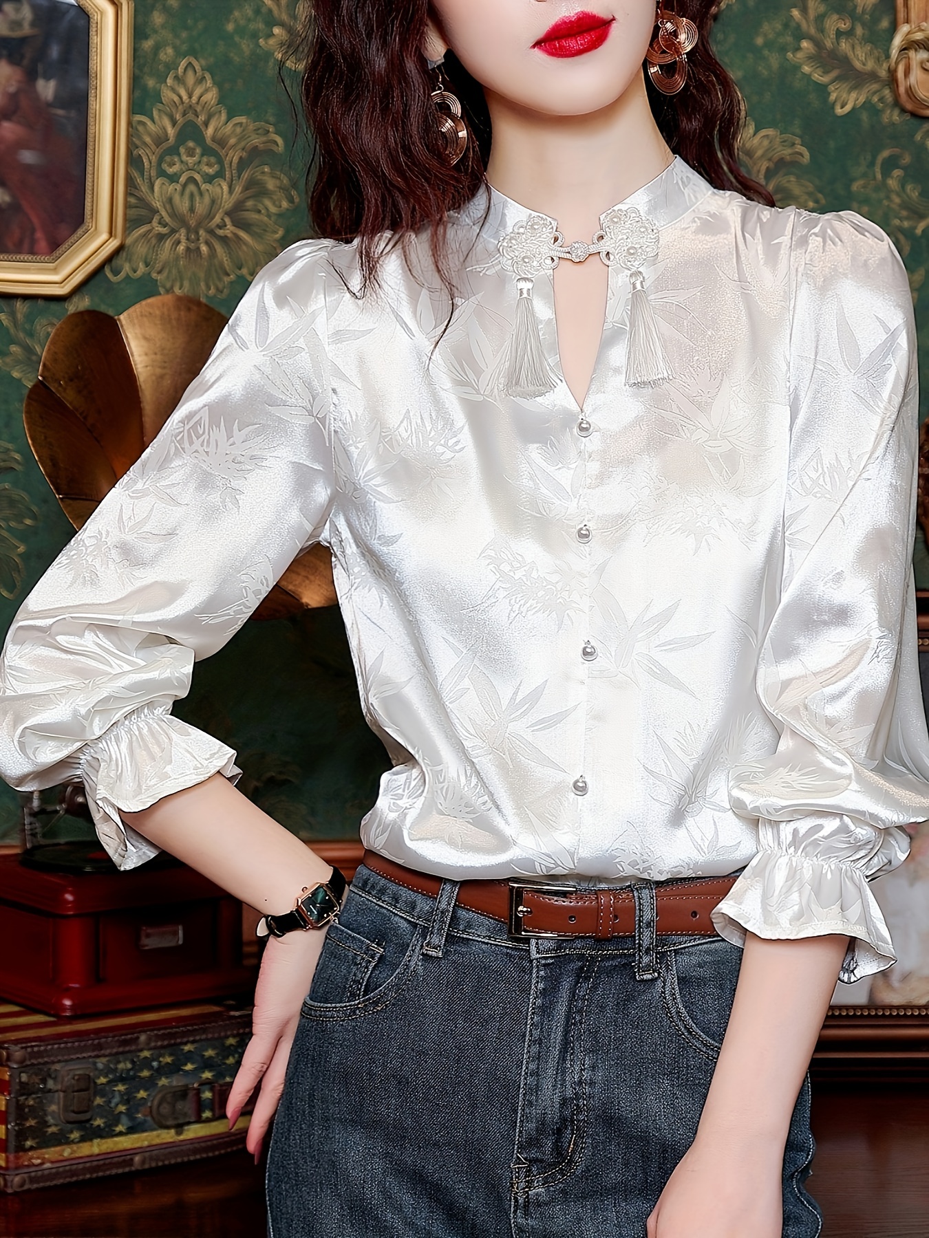 elegant white satin blouse women traditional chinese style Temu